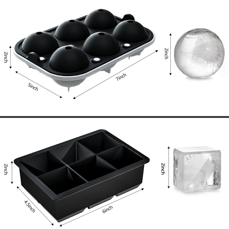 ROTTAY Ice Cube Trays (Set of 2), Sphere Ice Ball Maker with Lid & Large Square Ice Cube Maker for Whiskey, Cocktails and Homemade, Keep Drinks Chilled Black - Image 5